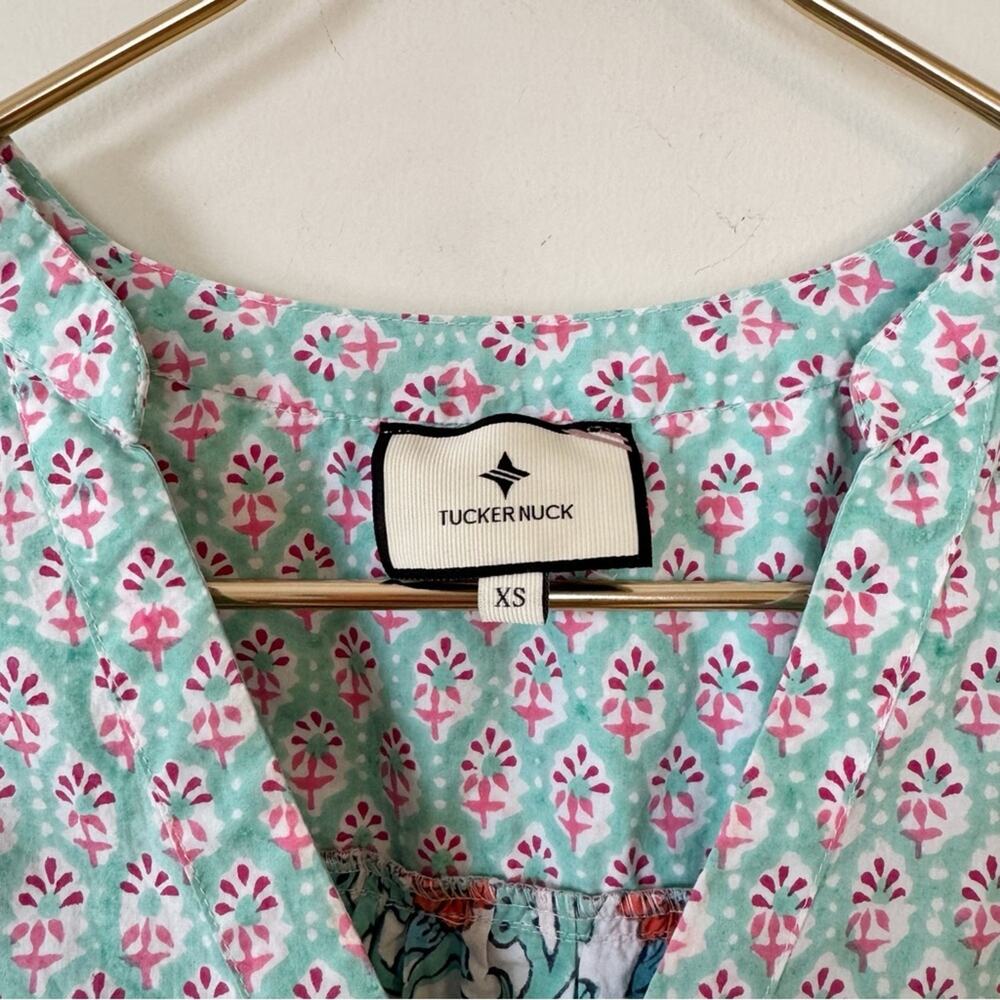 Tuckernuck Teal and Seagrass Floral Block Print Kenzie Tiered Mini Dress XS - Picture 10 of 12